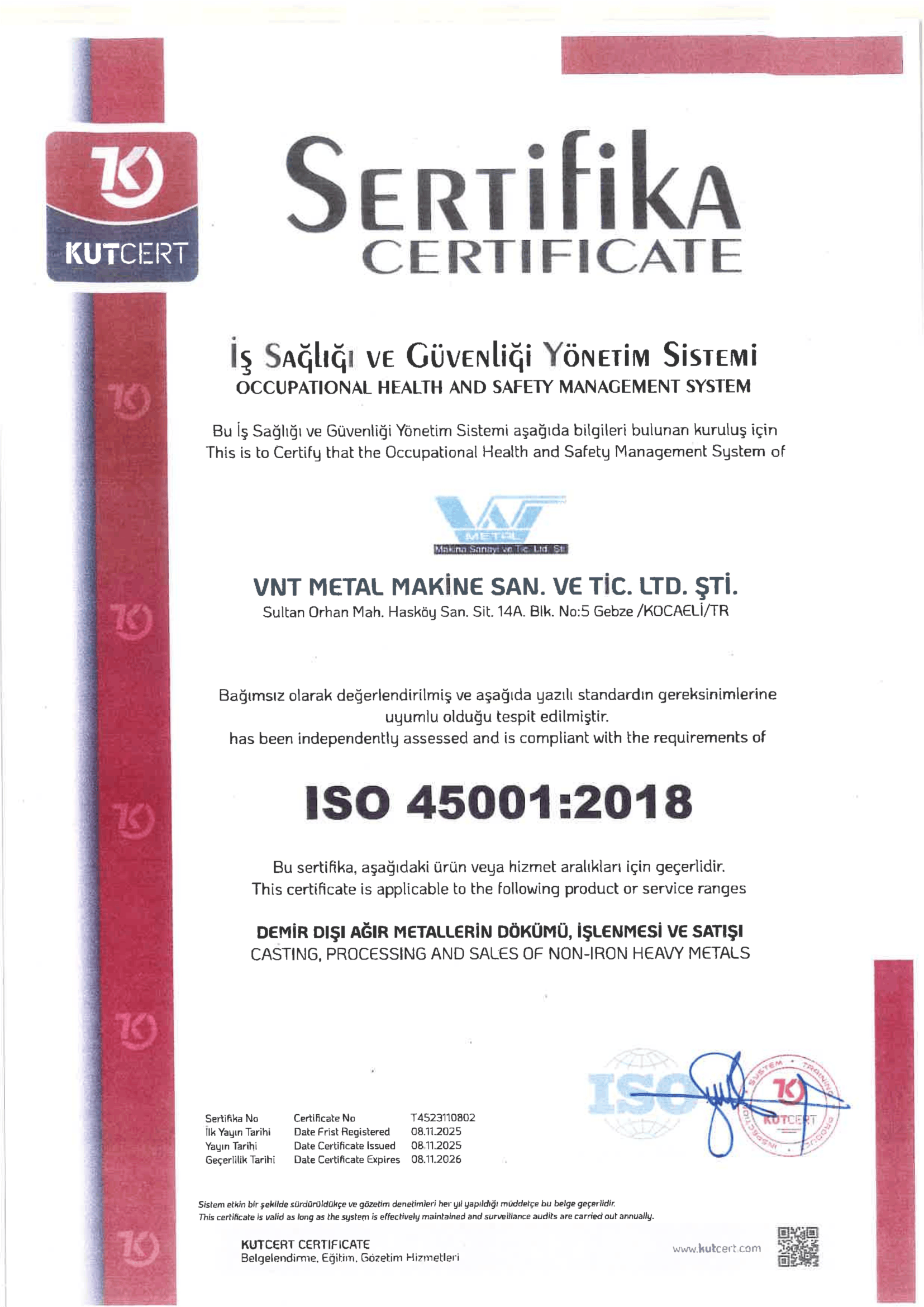 VNT METAL Certificate ISO 45001-2018-1